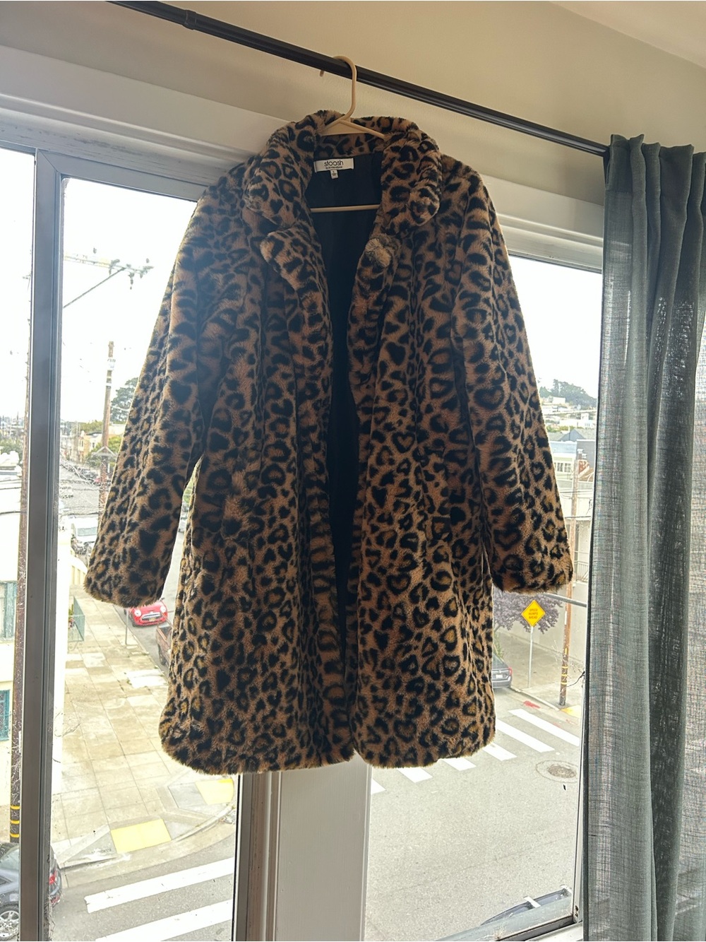 Stoosh Leopard Print Faux Fur Teddy Jacket in Brown and Black